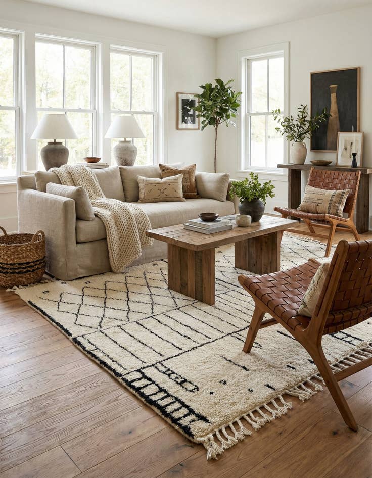 Detail image of 5' x 8'  Hand Knotted Moroccan Wool Rug