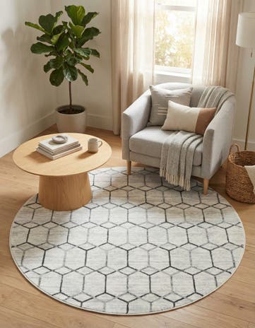 5' x 5' Lattice Trellis Round Rug