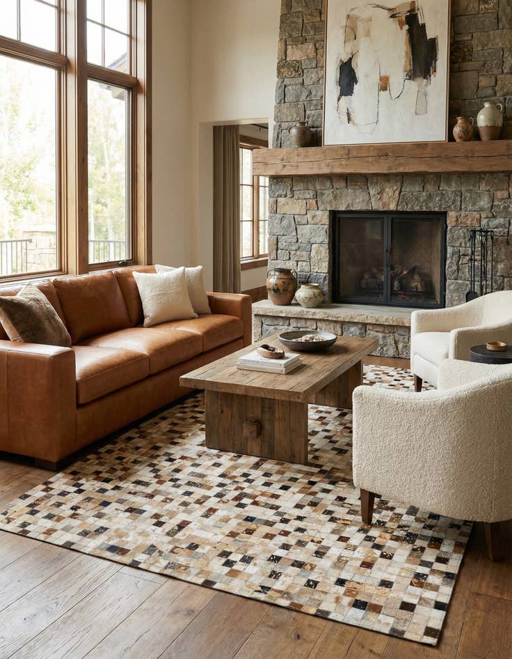 Detail image of  5' 1 x 8' 1 Cowhide - Patchwork Rug