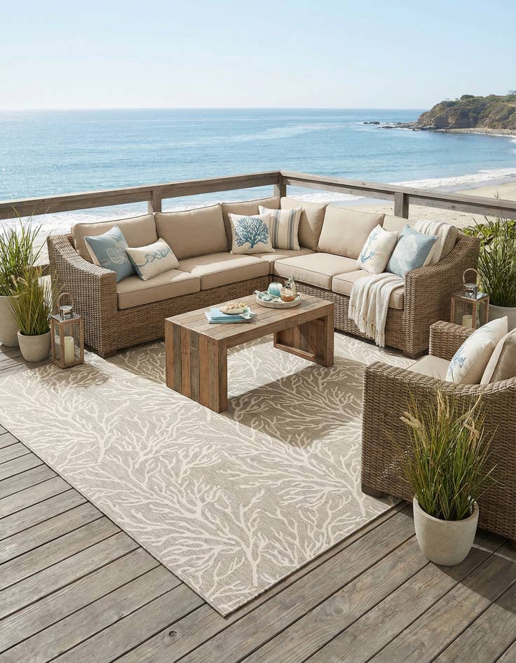 Detail image of 13' x 13'  Washable Coastal Indoor / Outdoor Square Rug