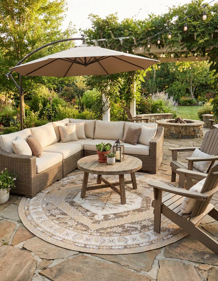 Detail image of 10' x 10'  Washable Traditional Indoor / Outdoor Round Rug