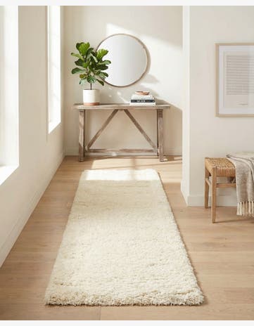 Snow White Solid Shag Runner Rug
