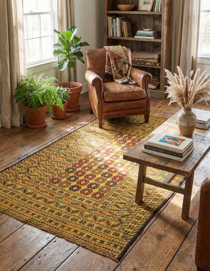 Detail image of 4' x 6' 6  Hand Woven Kilim Afghan Wool Rug