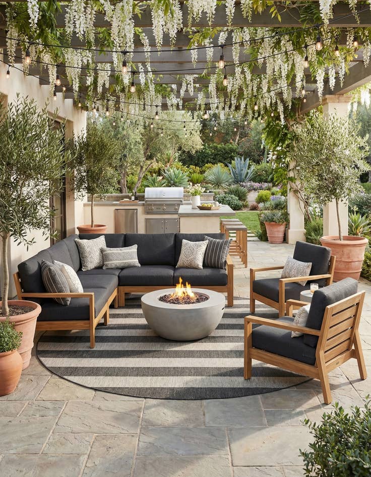 Detail image of 12' x 12'  Washable Striped Indoor / Outdoor Round Rug