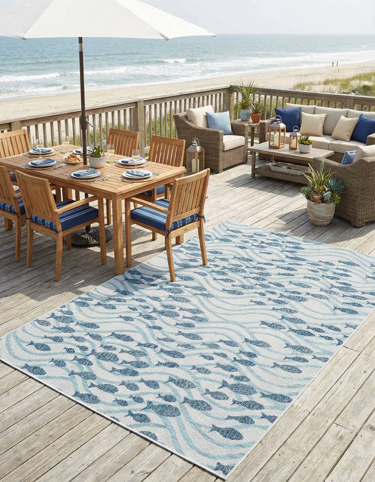 Detail image of 7' 10 x 11'  Washable Coastal Indoor / Outdoor Rug