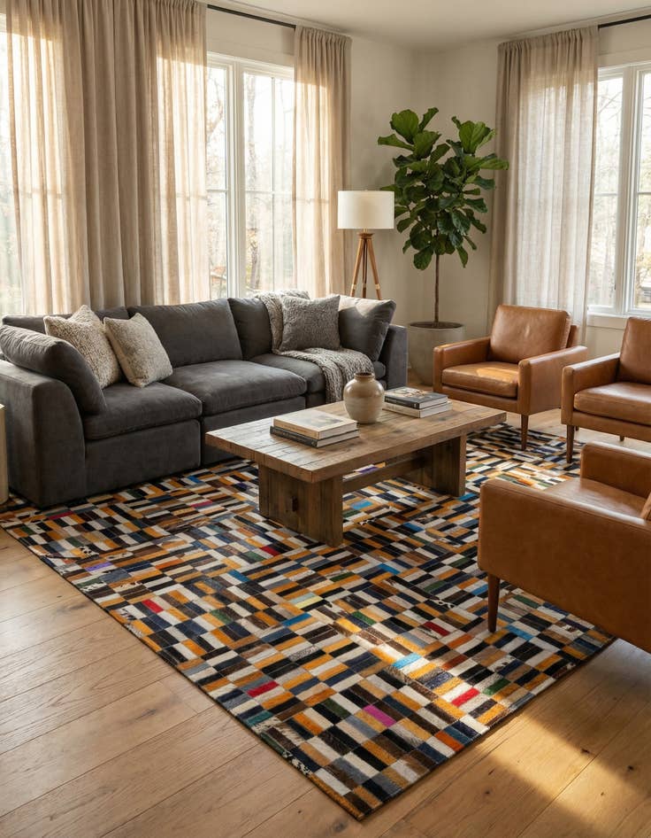 Detail image of 5' 1 x 7' 11 Cowhide - Patchwork Rug