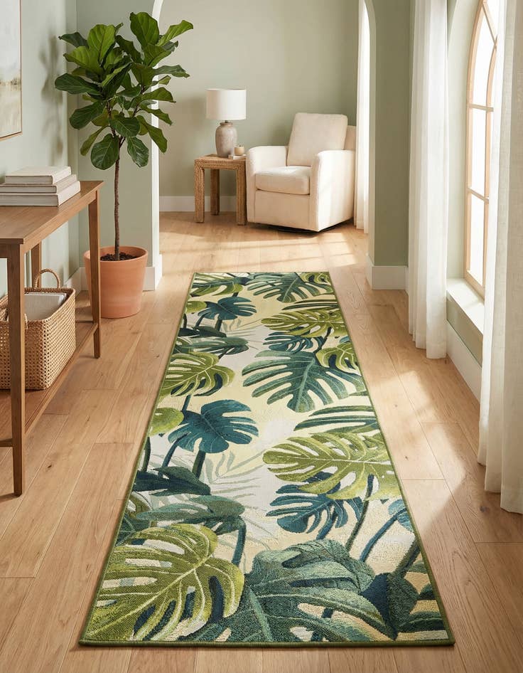 Detail image of 2' 7 x 10'  Washable Botanical Indoor / Outdoor Runner Rug