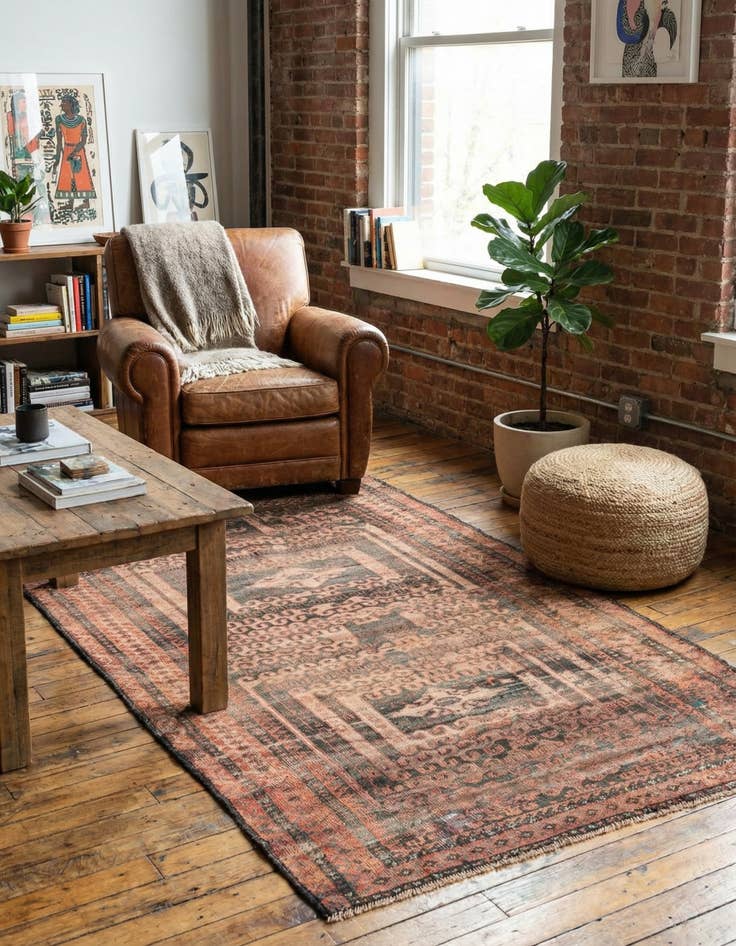 Detail image of 3' 9 x 7'  Hand Knotted Ultra Vintage Persian Wool Rug