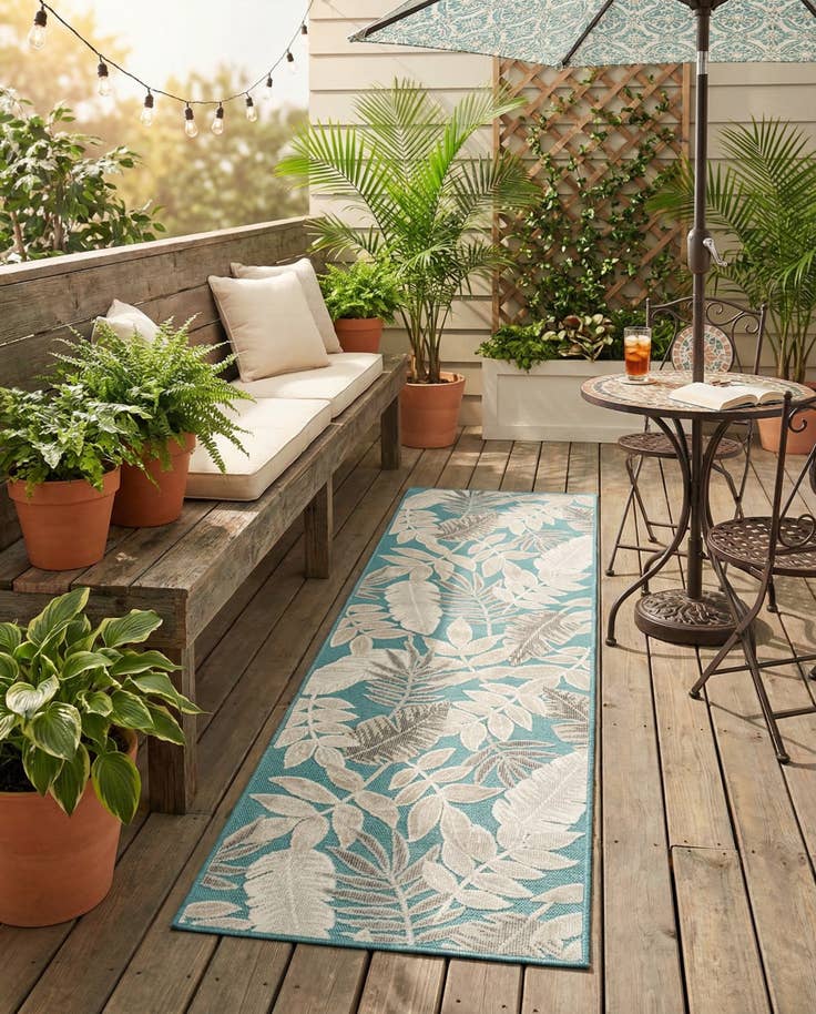 Detail image of 2' 2 x 8' Easy-Clean Botanical Indoor / Outdoor Runner Rug