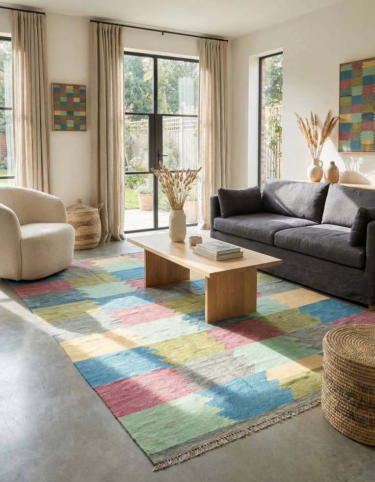 Detail image of 6' 7 x 9' 4  Hand Woven Kilim Modern Wool Rug