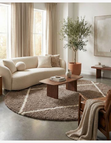 Khaki Infinity Shag Round Rug