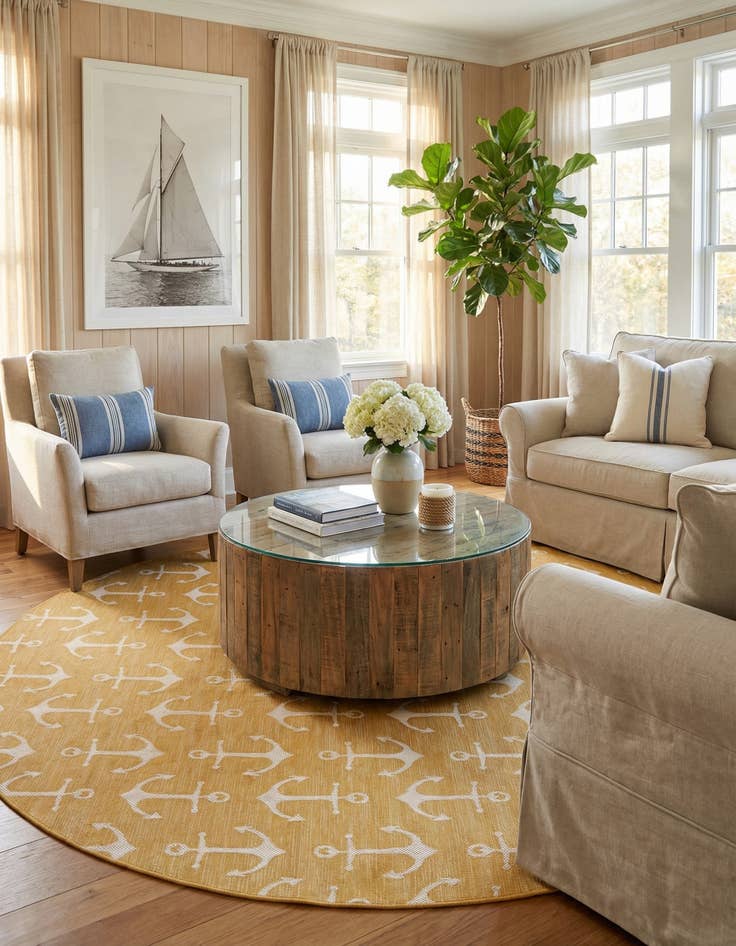 Detail image of 13' x 13'  Washable Coastal Indoor / Outdoor Round Rug