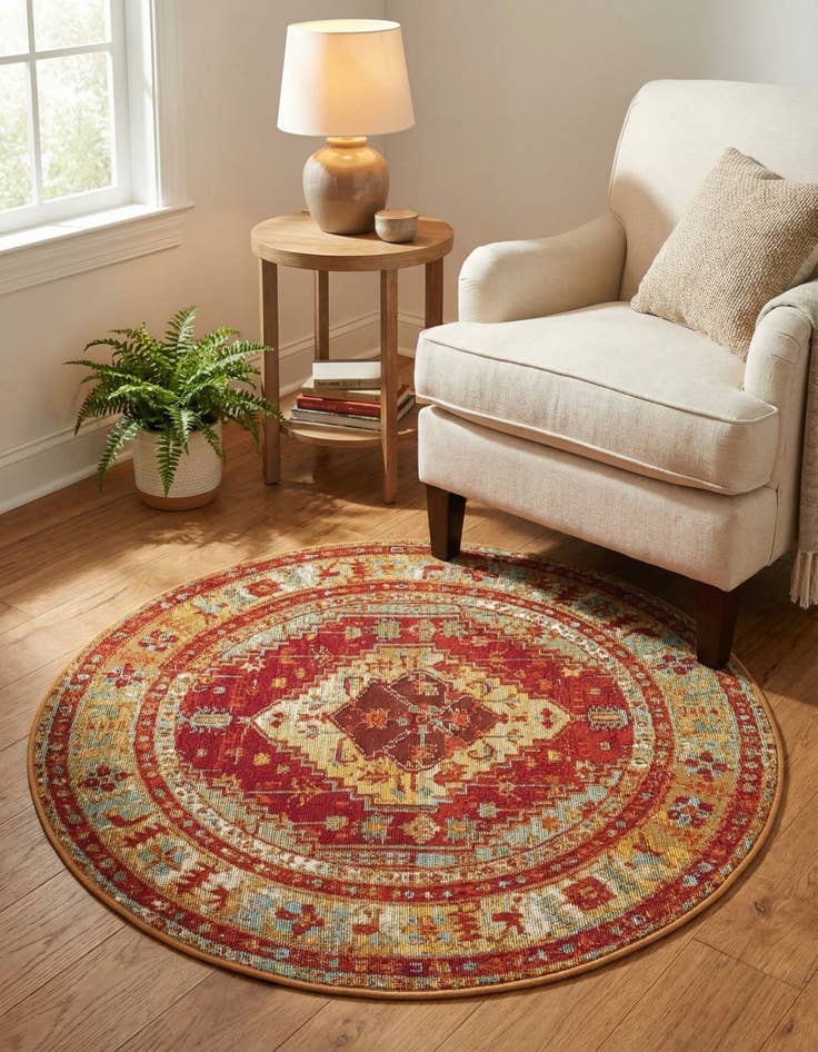 Detail image of  3' x 3'  Washable Traditional Indoor / Outdoor Round Rug