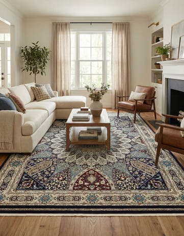 Navy Blue Nain Design Rug