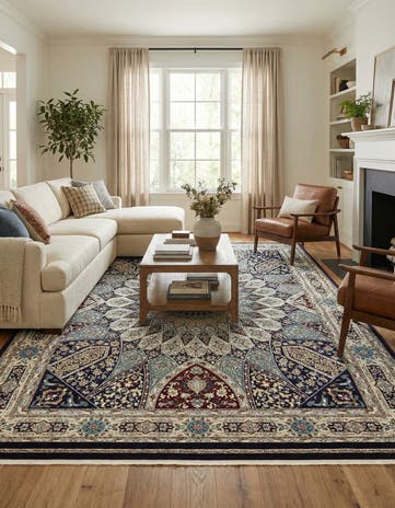 Navy Blue Nain Design Rug