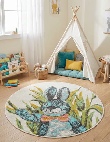 3' 3 x 3' 3 Rabbit Whimsy Kids Round Rug