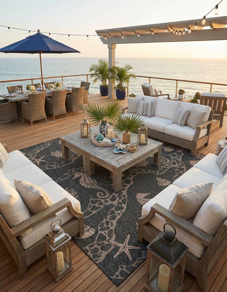 Detail image of  13' x 13'  Washable Coastal Indoor / Outdoor Square Rug