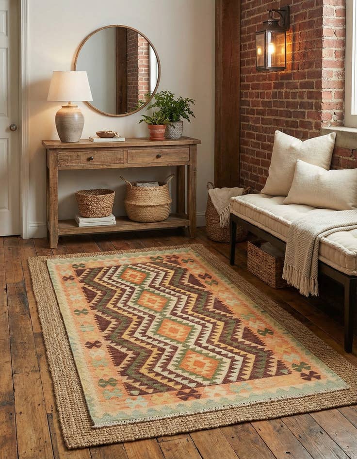 Detail image of 2' 10 x 5'  Hand Woven Kilim Waziri Wool Rug