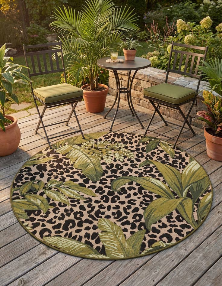 Detail image of  4' x 4'  Washable Botanical Indoor / Outdoor Round Rug