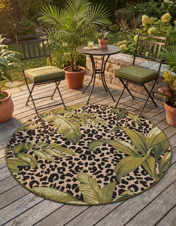 4' x 4' Easy-Clean Botanical Indoor / Outdoor Round Rug