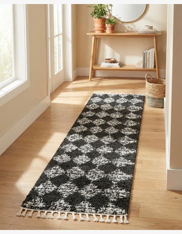 Black and White Serenity Shag Runner Rug
