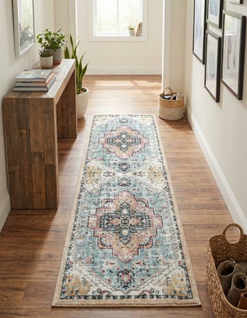 Seaglass Blue and Rose Medina Runner Rug