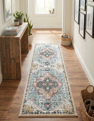 Seaglass Blue and Rose Medina Runner Rug