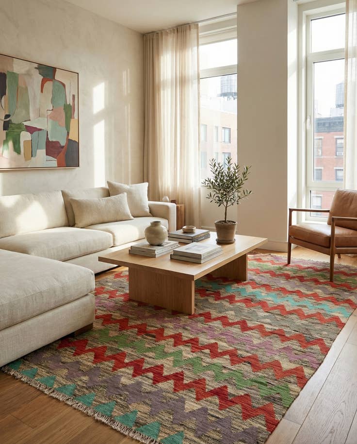 Detail image of 5' 5 x 7' 6 Hand Woven Kilim Modern Wool Rug