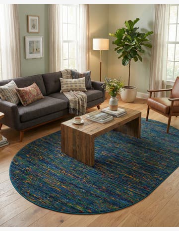 Navy Blue Calypso Oval Rug