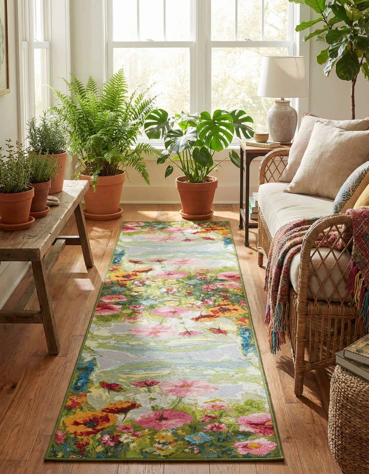 Detail image of  2' 7 x 12'  Washable Botanical Indoor / Outdoor Runner Rug