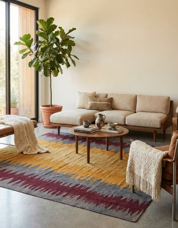 7' 1 x 7' 1 Hand Woven Kilim Modern Wool Square Rug