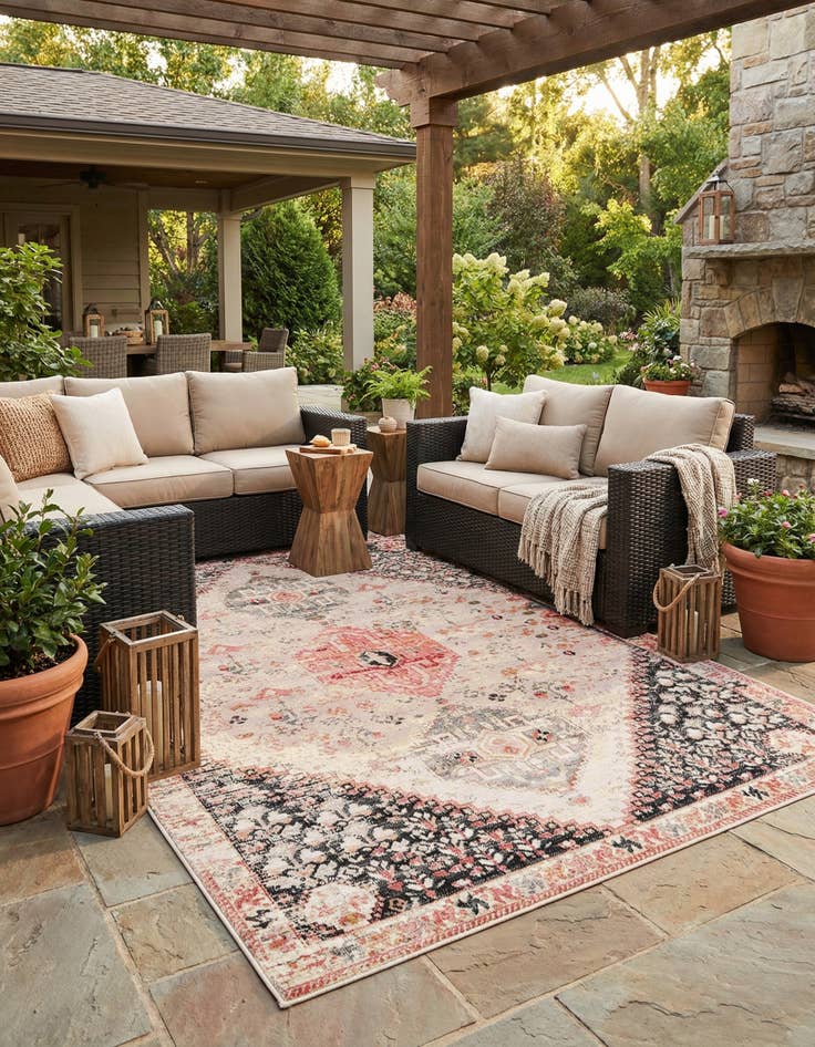 Detail image of 9' x 12'  Washable Traditional Indoor / Outdoor Rug