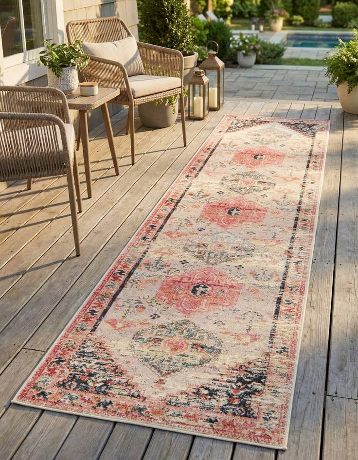 Detail image of 2' 7 x 10'  Washable Traditional Indoor / Outdoor Runner Rug
