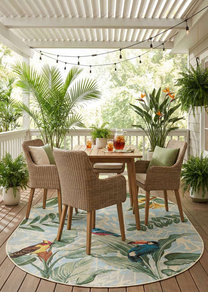 5' 3 x 8' Easy-Clean Botanical Indoor / Outdoor Oval Rug