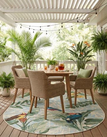 5' 3 x 8' Easy-Clean Botanical Indoor / Outdoor Oval Rug
