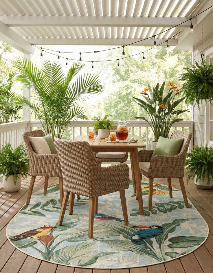 Detail image of 5' 3 x 8'  Washable Botanical Indoor / Outdoor Oval Rug