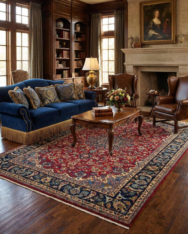 Detail image of 7' 11 x 11' 6 Hand Knotted Mashad Persian Wool Rug