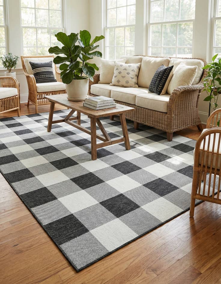 Detail image of  7' 10 x 7' 10  Washable Checkered Indoor / Outdoor Square Rug