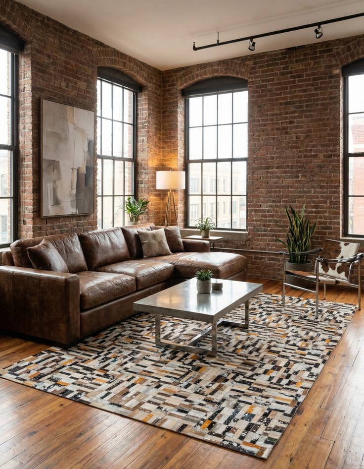 Detail image of  5' 2 x 8' 2 Cowhide - Patchwork Rug