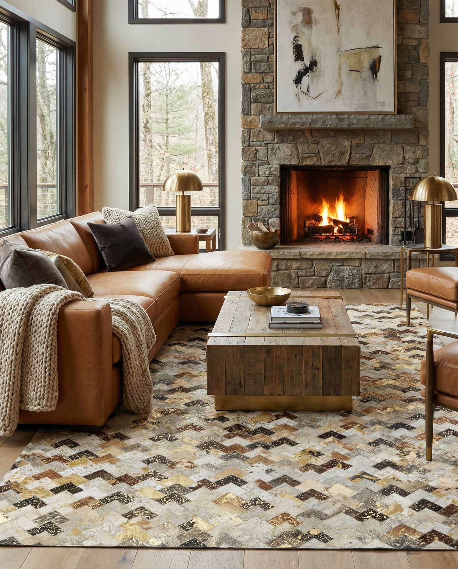 5' x 8' 1 Cowhide Leather Rug