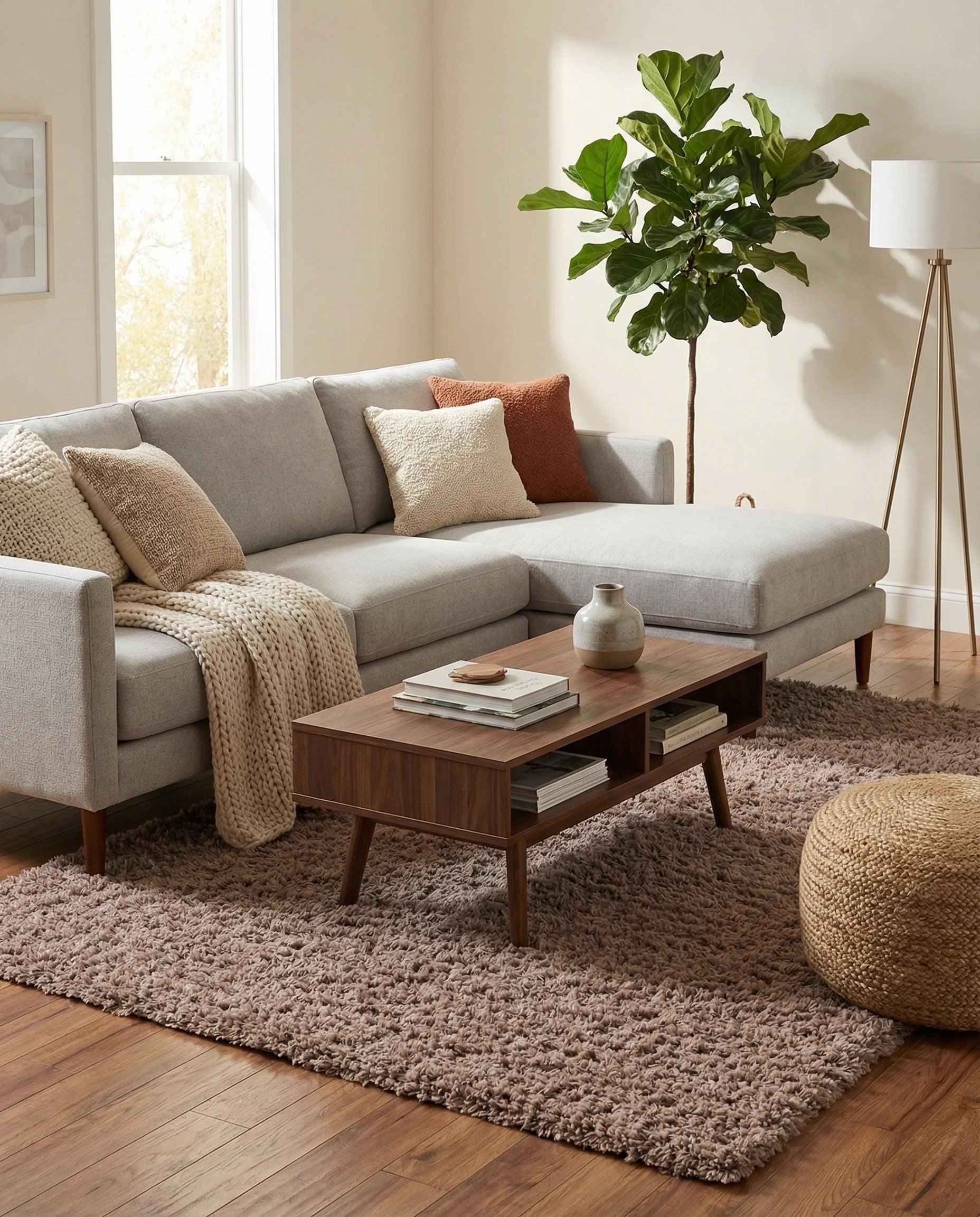 A rectangular 6x9 brown shag rug with a textured pile, perfect for a cozy living room or bedroom.