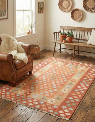 3' 4 x 5' Hand Woven Kilim Waziri Wool Rug