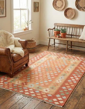 3' 4 x 5' Hand Woven Kilim Waziri Wool Rug