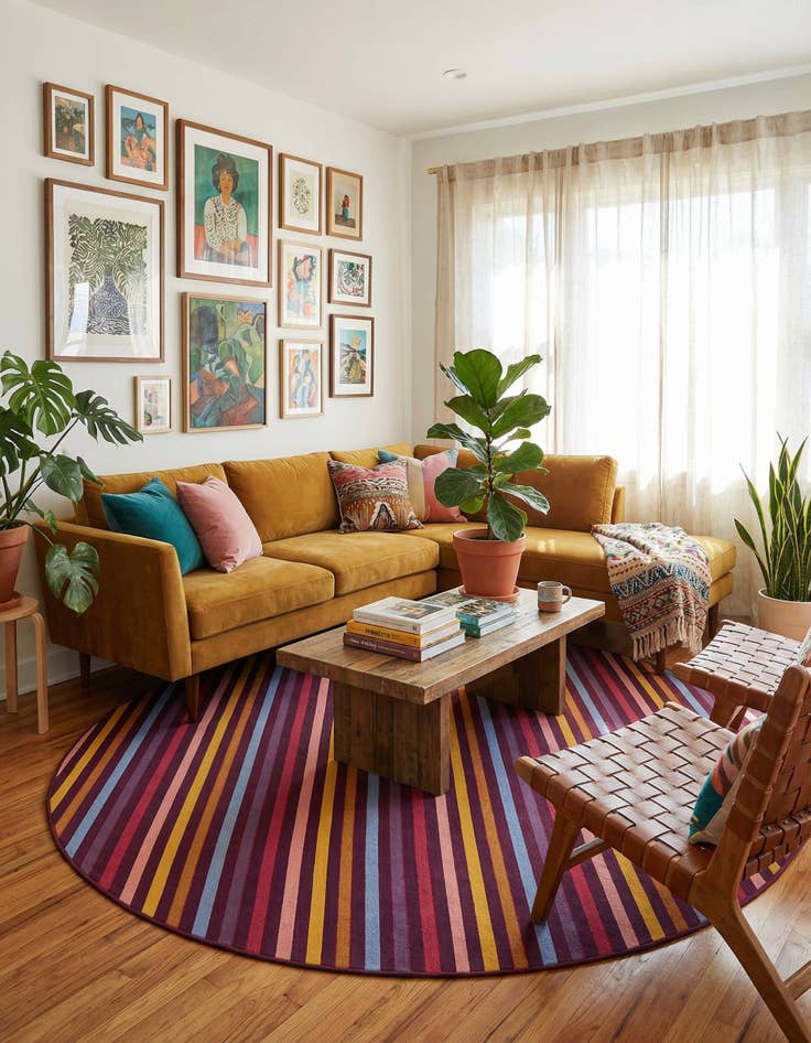 Detail image of 7' 10 x 7' 10  Washable Striped Indoor / Outdoor Square Rug