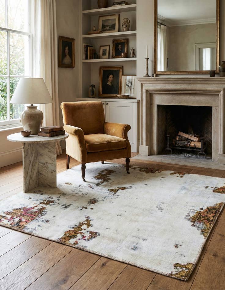 Detail image of 3' 8 x 4'  Hand Knotted Ultra Vintage Persian Wool Square Rug