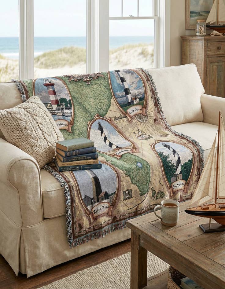 Detail image of 4' 6 x 6' Lighthouses of the Southeast II Throw Blanket