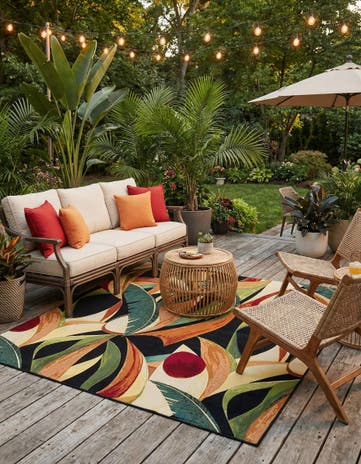 Easy-Clean Botanical Indoor / Outdoor Square Rug