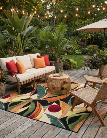 Easy-Clean Botanical Indoor / Outdoor Square Rug