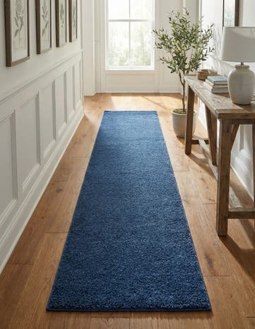Navy Blue Solid Frieze Runner Rug