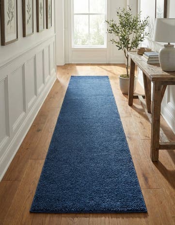 Navy Blue Solid Frieze Runner Rug